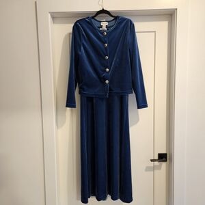 Vintage Diane Von Furstenberg Royal Blue Velvet Dress Set Medium